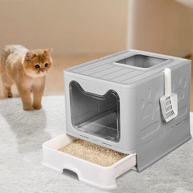 Котячий туалет з шухлядою та лопаткою, сірий