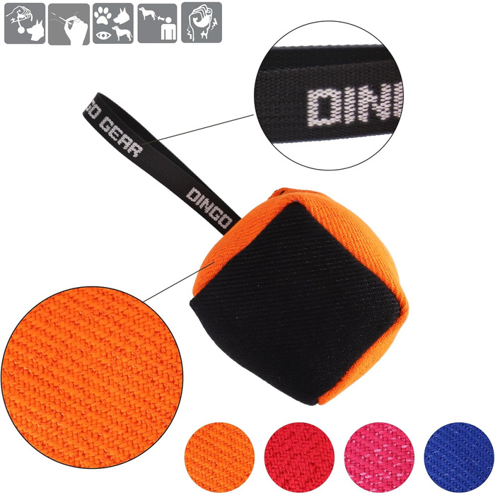 Іграшка для собак Dingo Gear, кусалка з ручкою, нейлкот, 10x10 см, куб, чорна/помаранчева, для тренувань і ігор