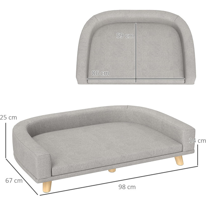 Диван для собаки з подушкою, 98x67x25 см, Сірий