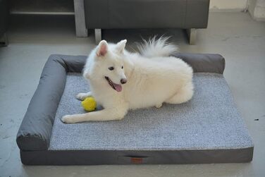 RAIKOU м'яке ліжко для собак з плюшем, ортопедичне, пране, сірий меланж, 80x60x7 см, подушка 30x25 см
