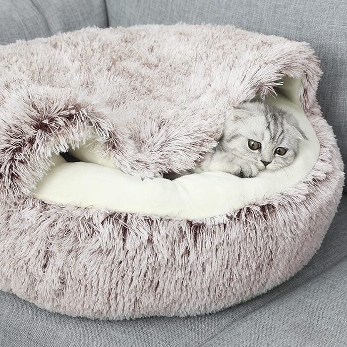 Лежанка для кішки ShinHye Fluffy з капюшоном, 58 см