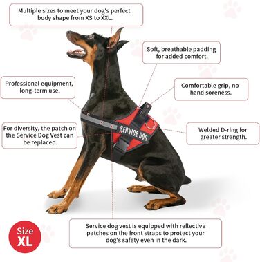 Опстін Шлейка для малих собак, легка службова амуніція з біркою Service Dog та 50 інформаційних карток ADA, регульована жилетка для тренувань і прогулянок, розмір XL