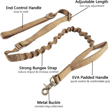 Повідець для собак JiePai Tactical Bungee, 1,8 м, 2 ручки