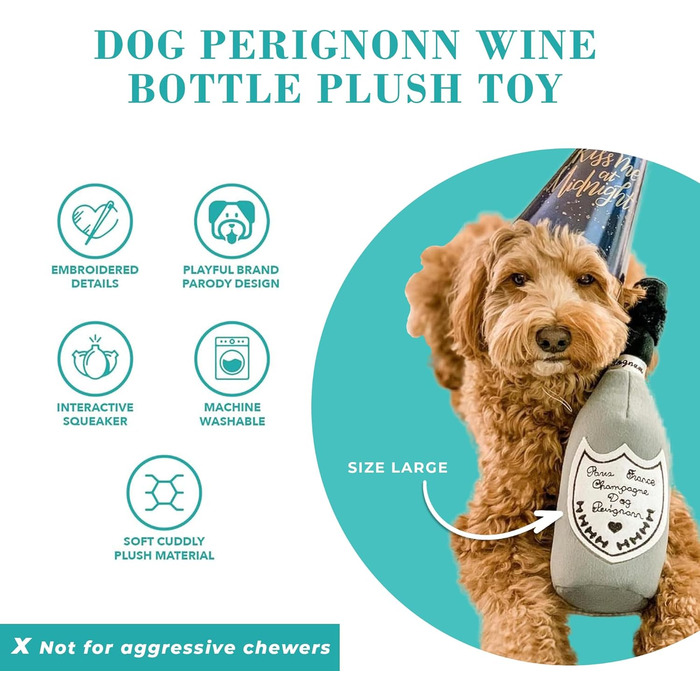 Іграшка для собак Haute Diggity Dog Champagner Dog Perignonn, плюшева, з пищалкою, дизайнерська, стимулююча, безпечні та машинне прання, для всіх порід