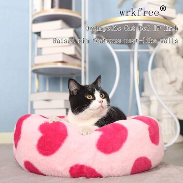 Лежанка для кішки WRKFREE, можна прати, пончик, рожеве серце, 50,8 см