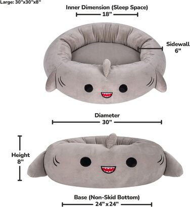 Лежак для домашніх тварин Squishmallows Gordon Акула, 50,8 см, ультрам'який плюш, офіційний