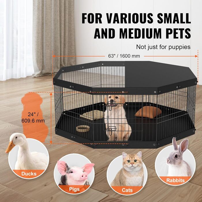 Манеж VEVOR Puppy 61см, 8 панелей з килимком