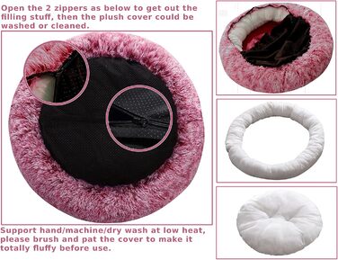 Ліжко для собак Comlax Donut XXXL, кругле, знімний та праний чохол, антистресове, плюшеве, штучне хутро, 115 см, рожеве