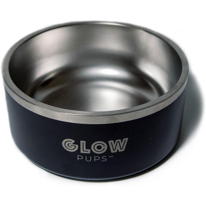 Миска для собак з нержавіючої сталі Glow Pups з подвійними стінками, 1,814 мл