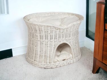 Котячий кошик для сну, будиночок для котів з лози, двоповерхове ліжко з м’якими подушками, 60 см, білий, для котів і собак