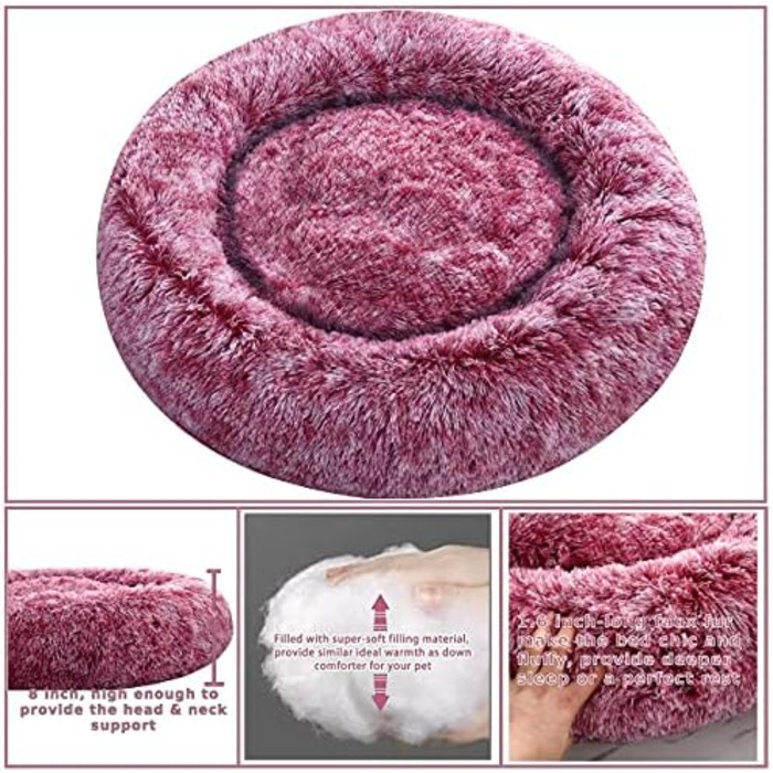 Лежак для собак Comlax Donut XL, круглий, знімний чохол, антистрес, плюшевий, рожевий, 80 см