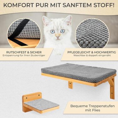 Котяча настінна стінка Capefine з лежаком і драбиною – меблі для котів, настінний комплекс, настінний когтеточка, полиця для кота