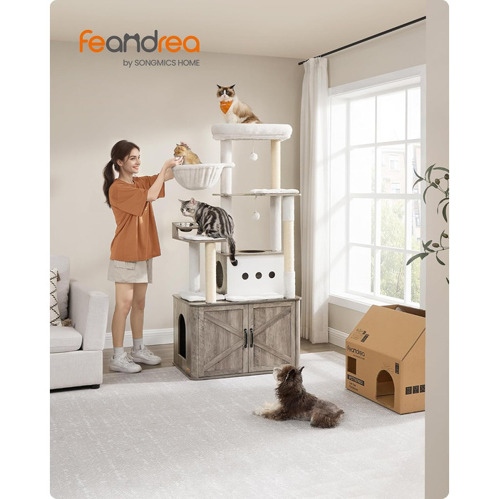 Кігтеточка Feandrea 170см, печера, мул, плюшеві кульки