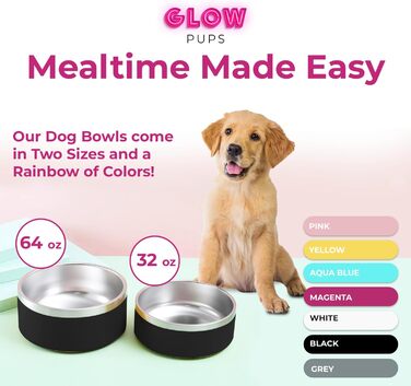 Миска для собак з нержавіючої сталі Glow Pups з подвійними стінками, 1,814 мл