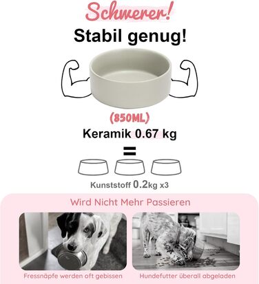 Керамічна миска для собак і котів SPUNKYJUNKY 850 мл з бамбуковою підставкою, сіра, набір
