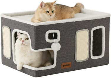 Котячий будиночок з кігтеточкою та м'ячем, складний, XL, сірий