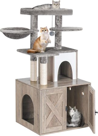 Котячий туалет Snugghome з котячим деревом і печерою, сірий