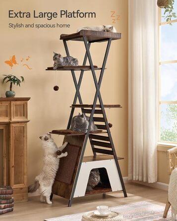 Х ярусна кігтеточка FourFurPets, 111 см, вінтажна коричнева, 3-