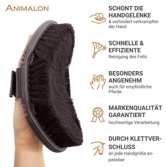 Гнучка ергономічна щітка Animalon CareFlex з овечої шерсті та кінського волосу для догляду за конем
