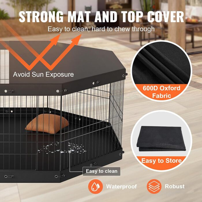 Манеж VEVOR Puppy 61см, 8 панелей з килимком
