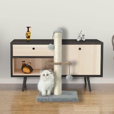 Котяче дерево для кошенят, з плюшевим м'ячем, сіре