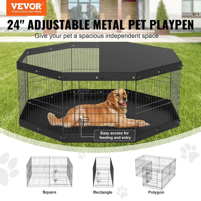 Манеж VEVOR Puppy 61см, 8 панелей з килимком