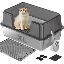 Котячий туалет з нержавіючої сталі 60x40x30 см з килимком і лопатою