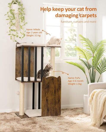 Х ярусна кігтеточка FourFurPets, 111 см, вінтажна коричнева, 3-