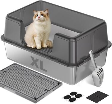 Котячий туалет з нержавіючої сталі 60x40x30 см з килимком і лопатою