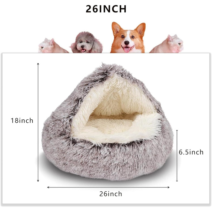 Лежанка для кішки ShinHye Fluffy з капюшоном, 58 см
