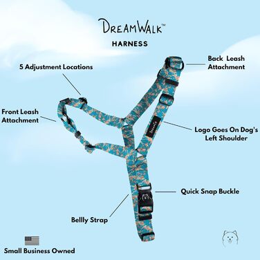 Шлея для собак ShawnCo Dream Walk проти тягнення, регульована, зручна, легка у використанні, нашийник-поводок для малих, середніх і великих собак, дизайнерський малюнок