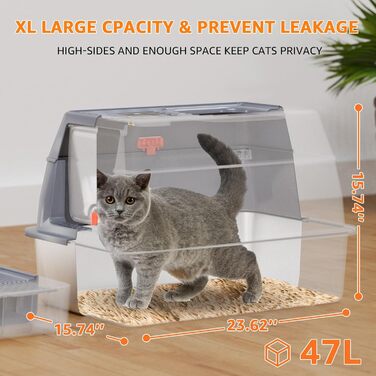Котячий туалет XL з нержавіючої сталі з кришкою та черпаком