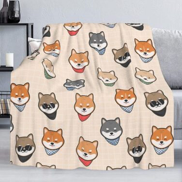 М'яка флісова ковдра FeHuew Shiba Inu, японська, 101×127 см, легка плед-фланель для дивану, ліжка, подорожей, кемпінгу, для дітей та дорослих