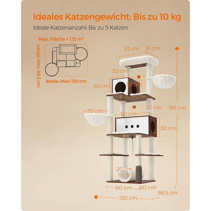 Кігтеточка Feandrea XXL, 197 см, вінтажна коричнева