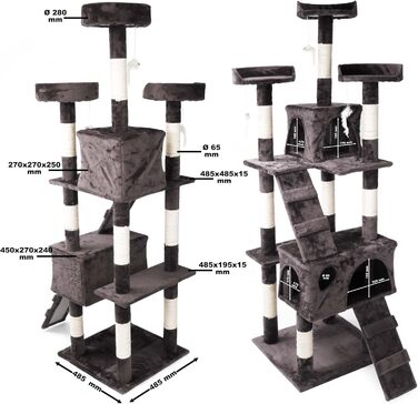 Кігтеточка Wiltec 170см, Сизаль, Платформи, сірий