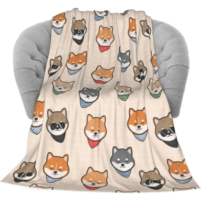 М'яка флісова ковдра FeHuew Shiba Inu, японська, 101×127 см, легка плед-фланель для дивану, ліжка, подорожей, кемпінгу, для дітей та дорослих