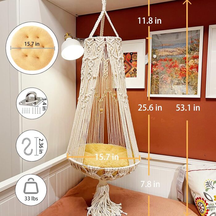 Гамак для кішки гойдалки Macrame Boho для приміщення/вулиці