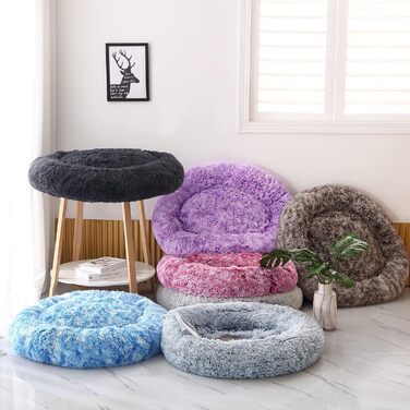 Лежак для собак Comlax Donut XL, круглий, знімний чохол, антистрес, плюшевий, рожевий, 80 см