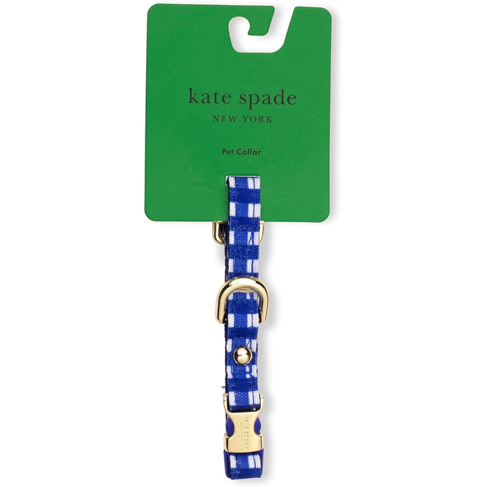 Нашийник для собак Kate Spade Нью-Йорк, золота пряжка, темно-синій гінгем