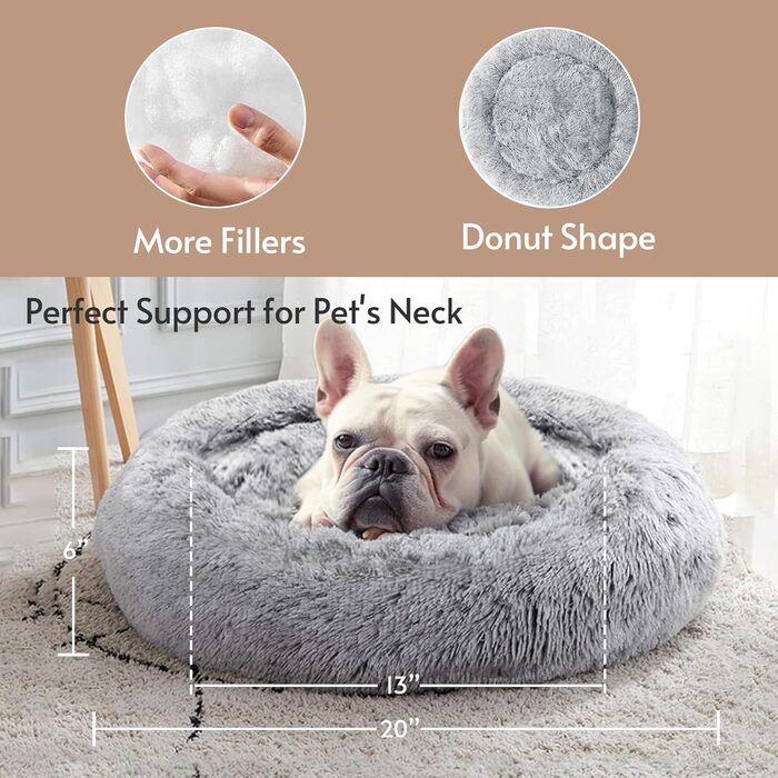 Ліжко для домашніх тварин JOLLYVOGUE Soothing Donut, можна прати, 50см