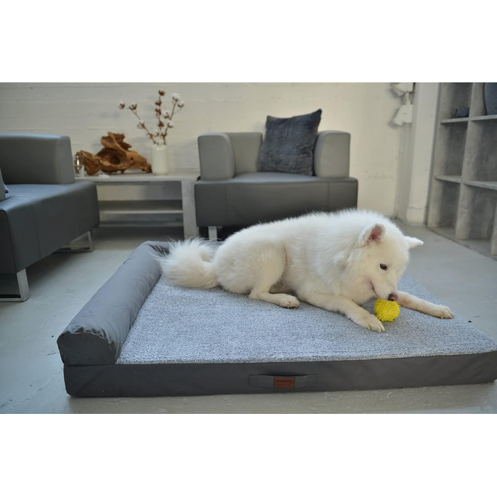 RAIKOU м'яке ліжко для собак з плюшем, ортопедичне, пране, сірий меланж, 80x60x7 см, подушка 30x25 см