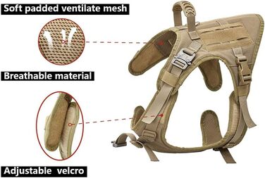 Тактична шлея для собак VIVOI K9, регульована, з гумовим покриттям, ручкою, світло-коричнева, розмір M