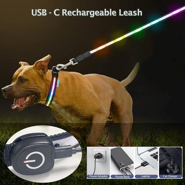 Світлодіодний повідець для собак Yacig USB, що змінює колір, безпечний вночі