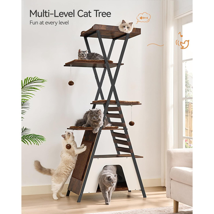 Х ярусна кігтеточка FourFurPets, 111 см, вінтажна коричнева, 3-