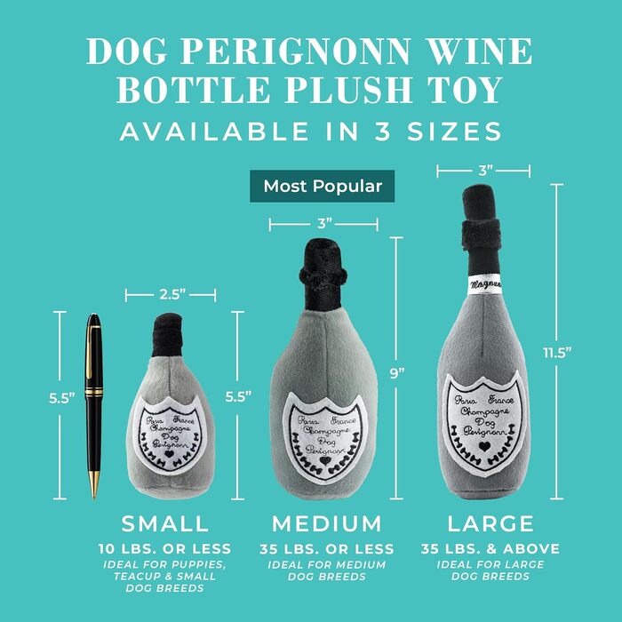 Іграшка для собак Haute Diggity Dog Champagner Dog Perignonn, плюшева, з пищалкою, дизайнерська, стимулююча, безпечні та машинне прання, для всіх порід