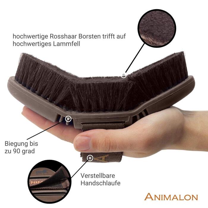 Гнучка ергономічна щітка Animalon CareFlex з овечої шерсті та кінського волосу для догляду за конем