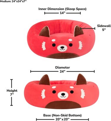 Лежак для домашніх тварин Squishmallows Cici Червона Панда, середній, ультрам'який, 61 см, офіційний плюшевий лежак для собак і котів