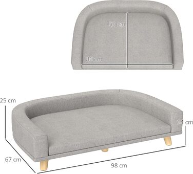 Диван для собаки з подушкою, 98x67x25 см, Сірий