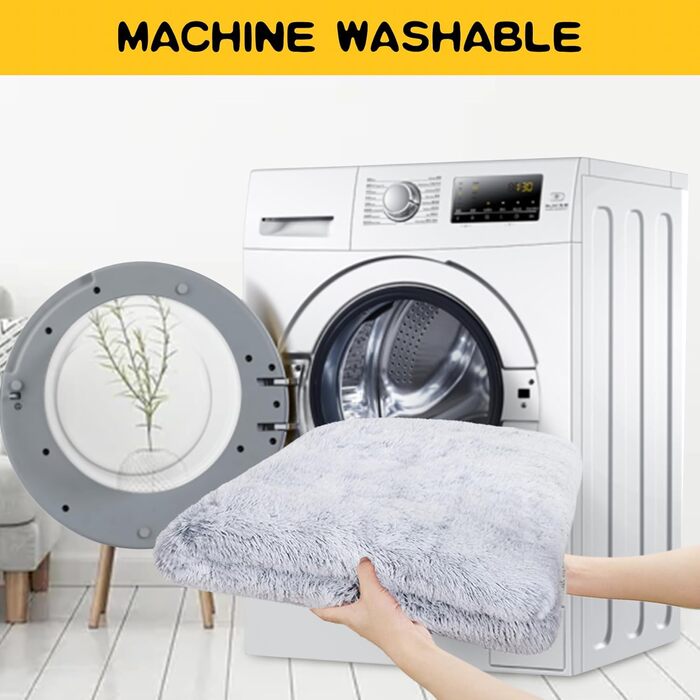 WAYIMPRESS Велике лежако для собак середніх і малих порід та котів, м'яке штучне хутро, самонагріваюче, антистрес, не ковзає, сіре, 76,2x50,5x8,9 см
