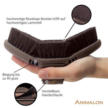 Гнучка ергономічна щітка Animalon CareFlex з овечої шерсті та кінського волосу для догляду за конем